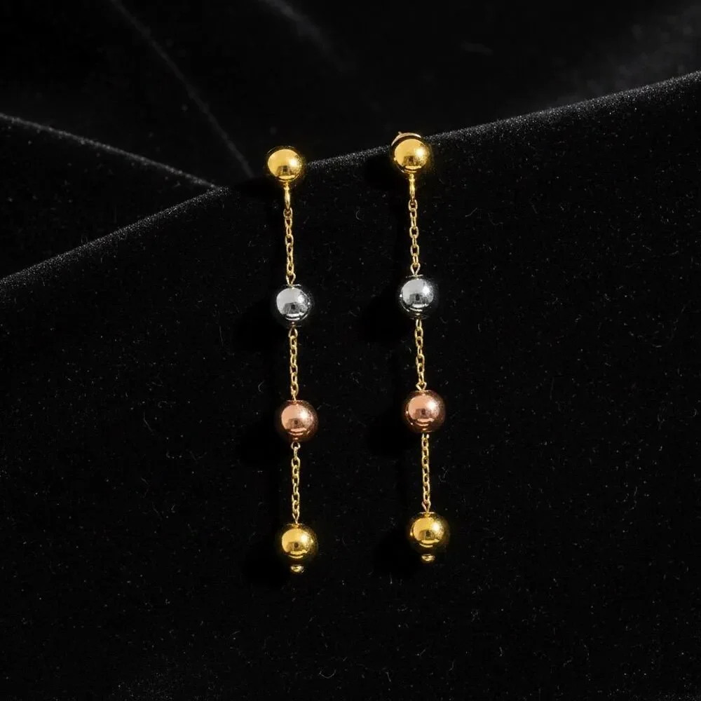 14K Tri-Color Gold Hanging Ball Earrings By Tehrani Jewelry